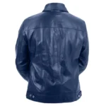 Men Blue Leather Trucker Jacket