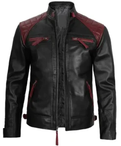 Men Quilted Cafe Racer Leather Jacket