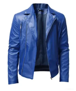 Men Sports Brando Blue Leather Jacket