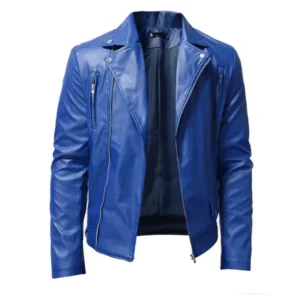 Men Sports Brando Blue Leather Jacket