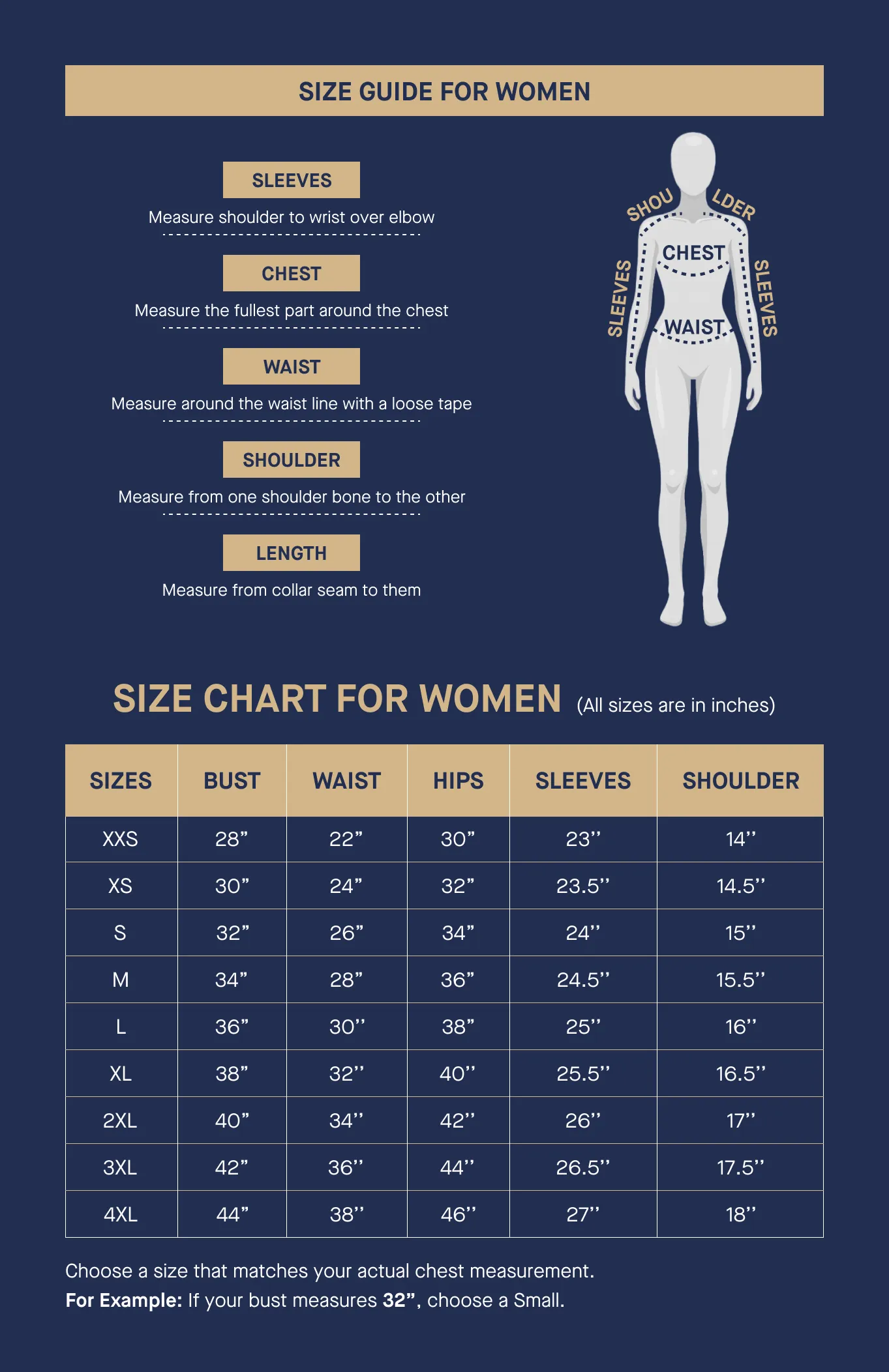 Nyoshopping Size Guide For Women