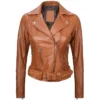 Women Light Brown Leather Biker Jacket