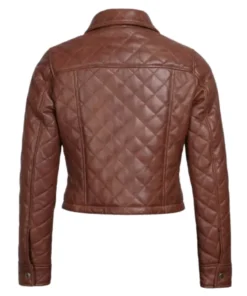 Womens Brown Quilted Cropped Leather Jacket