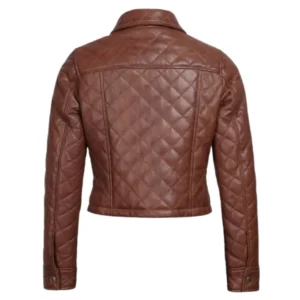 Womens Brown Quilted Cropped Leather Jacket