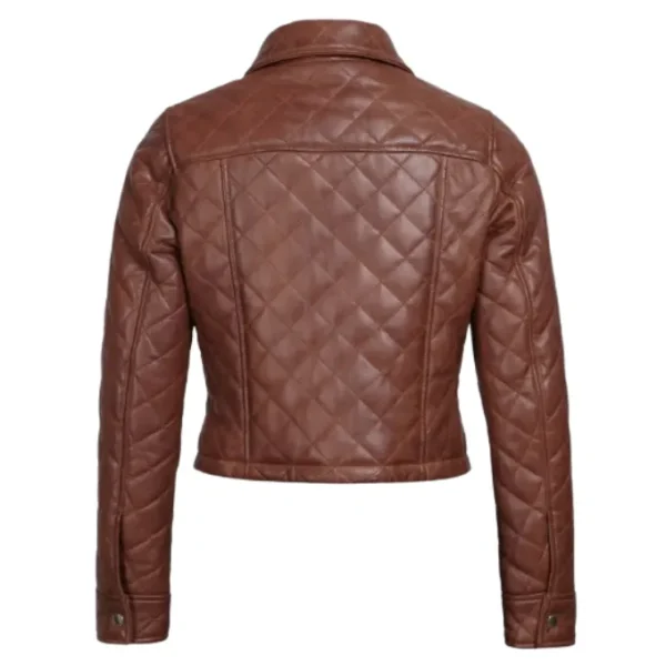 Womens Brown Quilted Cropped Leather Jacket