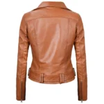 Womens Light Brown Leather Biker Jacket