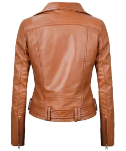 Womens Light Brown Leather Biker Jacket