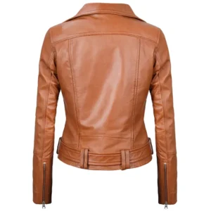 Womens Light Brown Leather Biker Jacket