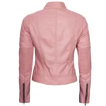 Womens Pink Cafe Racer Leather Jacket