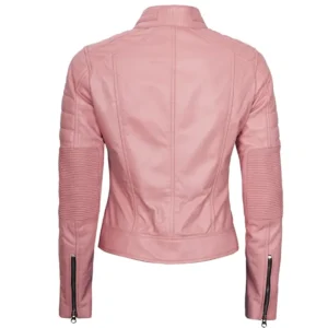 Womens Pink Cafe Racer Leather Jacket