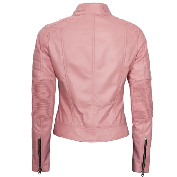 Womens Pink Cafe Racer Leather Jacket