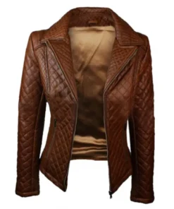 Womens Quilted Brown Leather Jacket