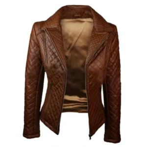 Womens Quilted Brown Leather Jacket