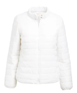 Women White Puffer PU Leather Jacket