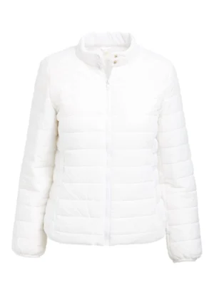 Women White Puffer PU Leather Jacket