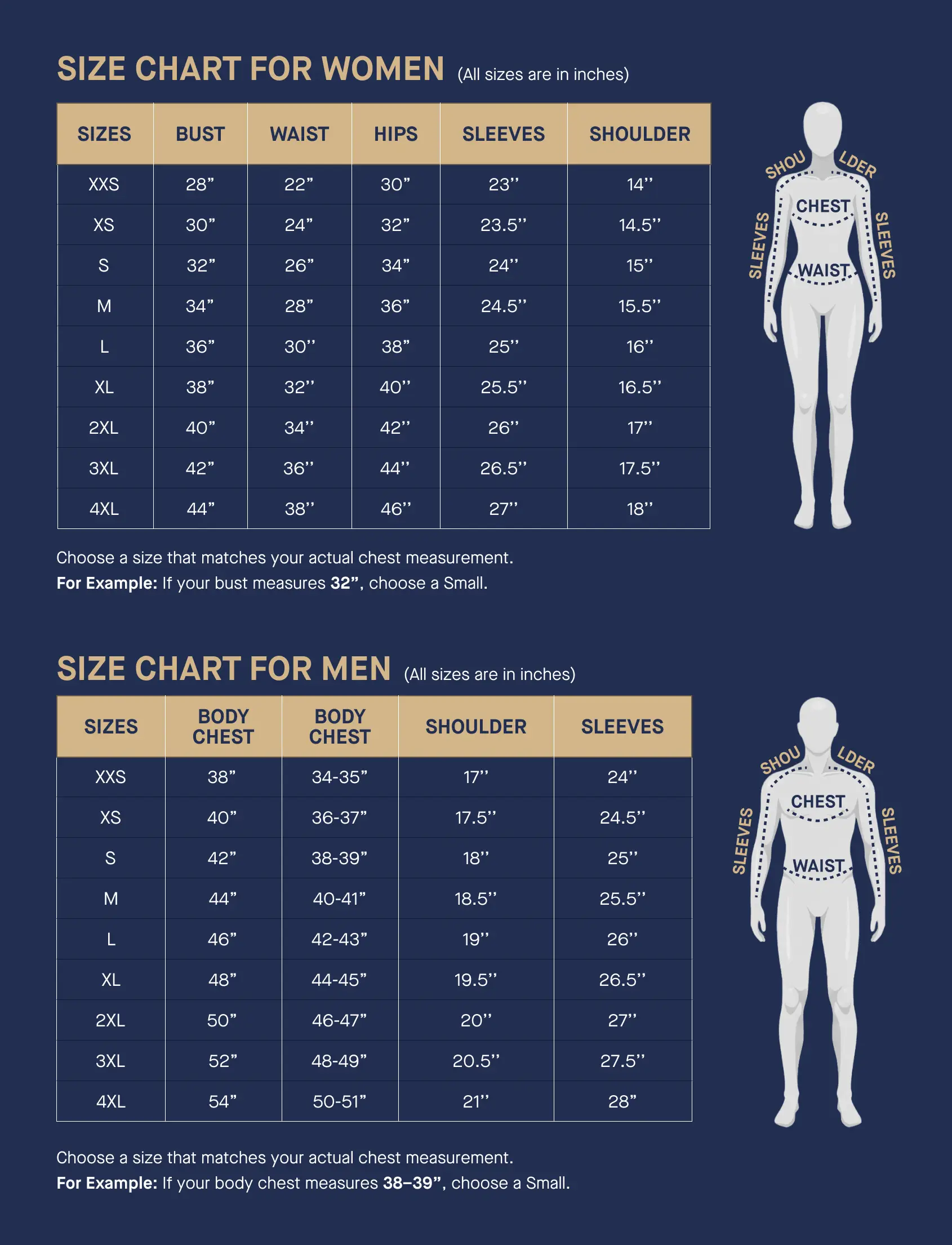 Nyoshopping Size Chart