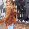 Aya Cash Brown Fringe Jacket L