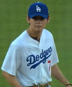 BTS The Return Kim Taehyung Short Sleeves Dodgers White Jersey