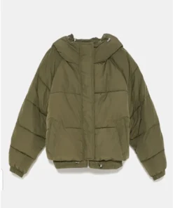 Battle on the Beach S05 Angelinas Olive Cropped Puffer Jacket For Sale