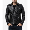 Black Biker Buston Shining Leather Jacket For Mens