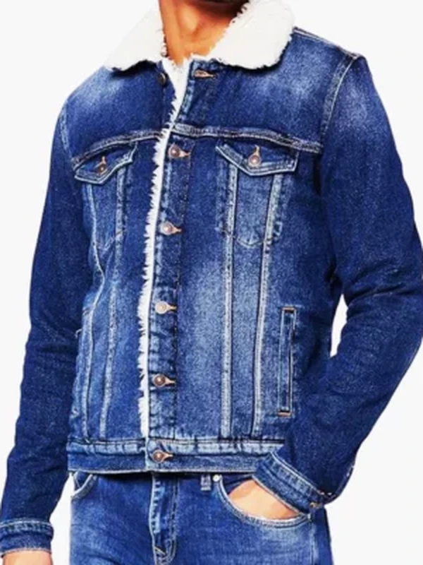 Classic Blue Denim Shearling Jacket
