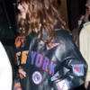 Hailey Bieber New York Knicks Black Leather Jacket