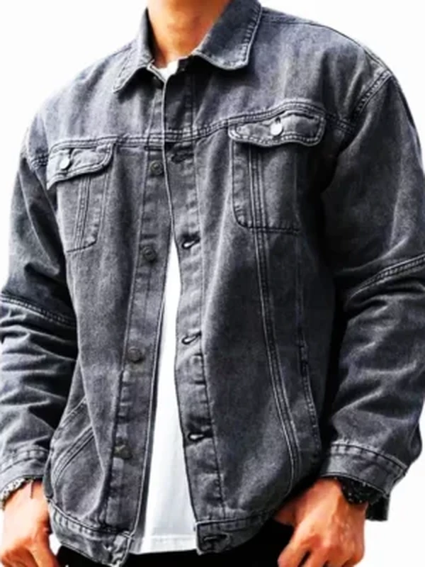 Men Vintage Faded Grey Denim Jacket