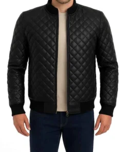Mens Black Quilted Leather Jacket 1
