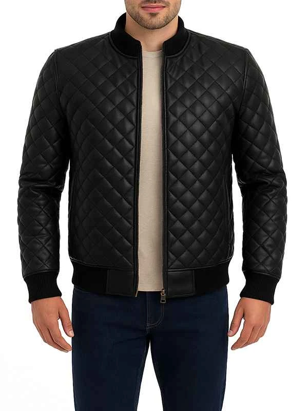 Mens Black Quilted Leather Jacket 1
