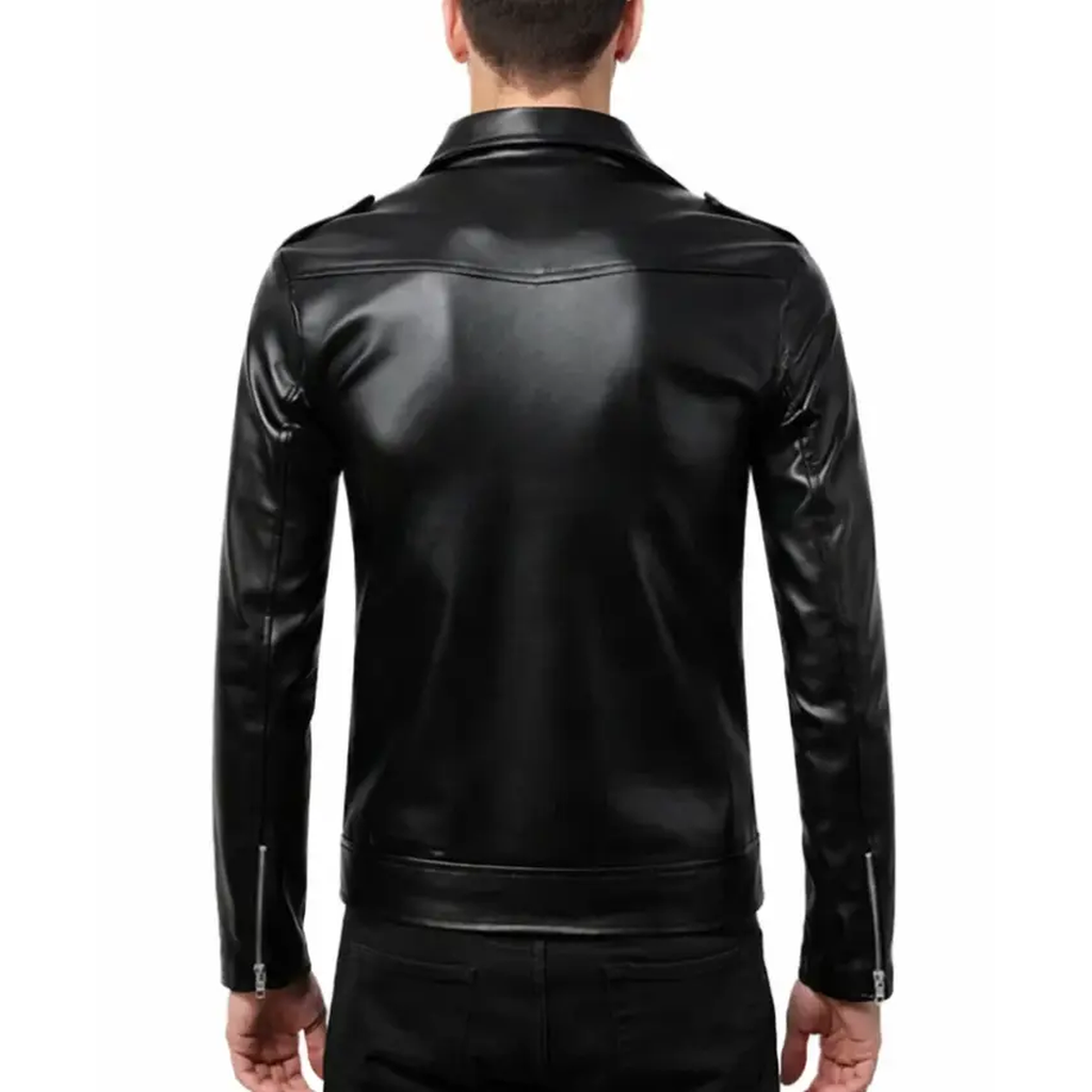Mens Buston Black Shining Leather Biker Jacket