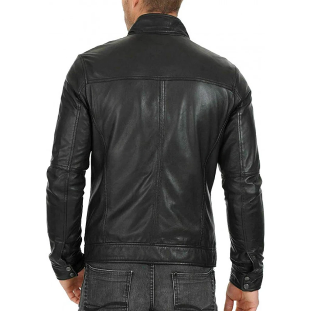 Mens Street Classy Shield Motorcycle Black Leather Jacket
