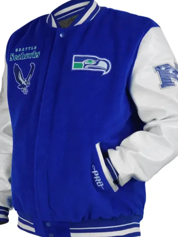 Seattle Seahawks Blue And White Throwback Varsity Jacket