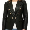 Womens Double Breasted Leather Black Blazer