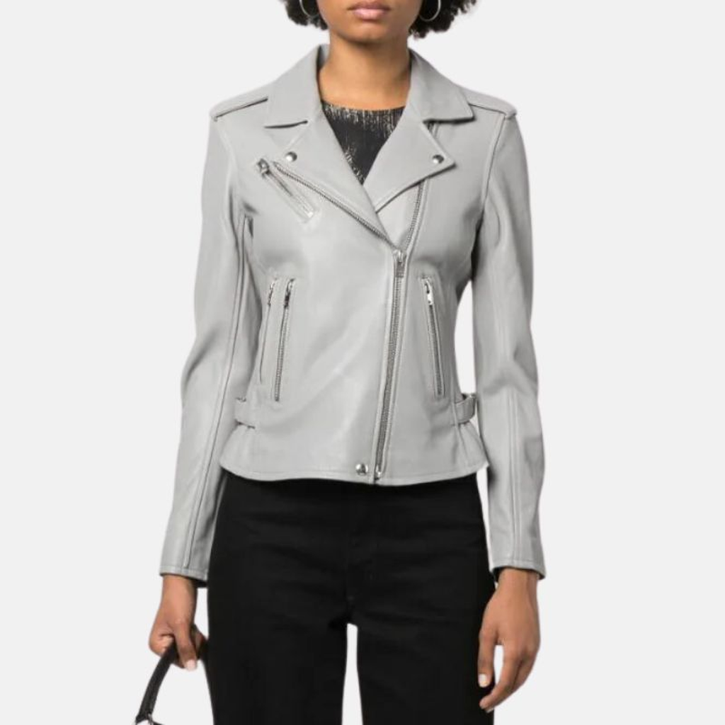 ashley biker grey leather jacket women 090d0d17 15fb 421c 8d79 660eea046dc6