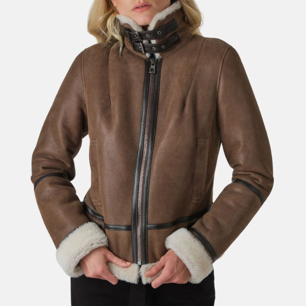 brown leather jacket women
